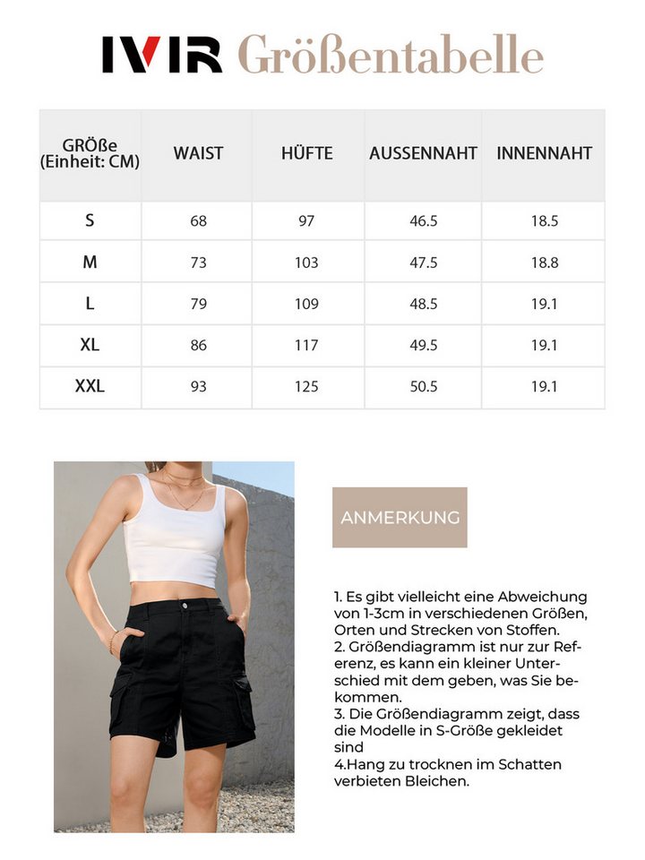 IVIR Bermudas Kurze Hose Damen, Cargo Shorts Damen (1-tlg) Hochtailliert & dehnbar aus Baumwolle mit 6 praktischen Taschen – Bild 2 von 5