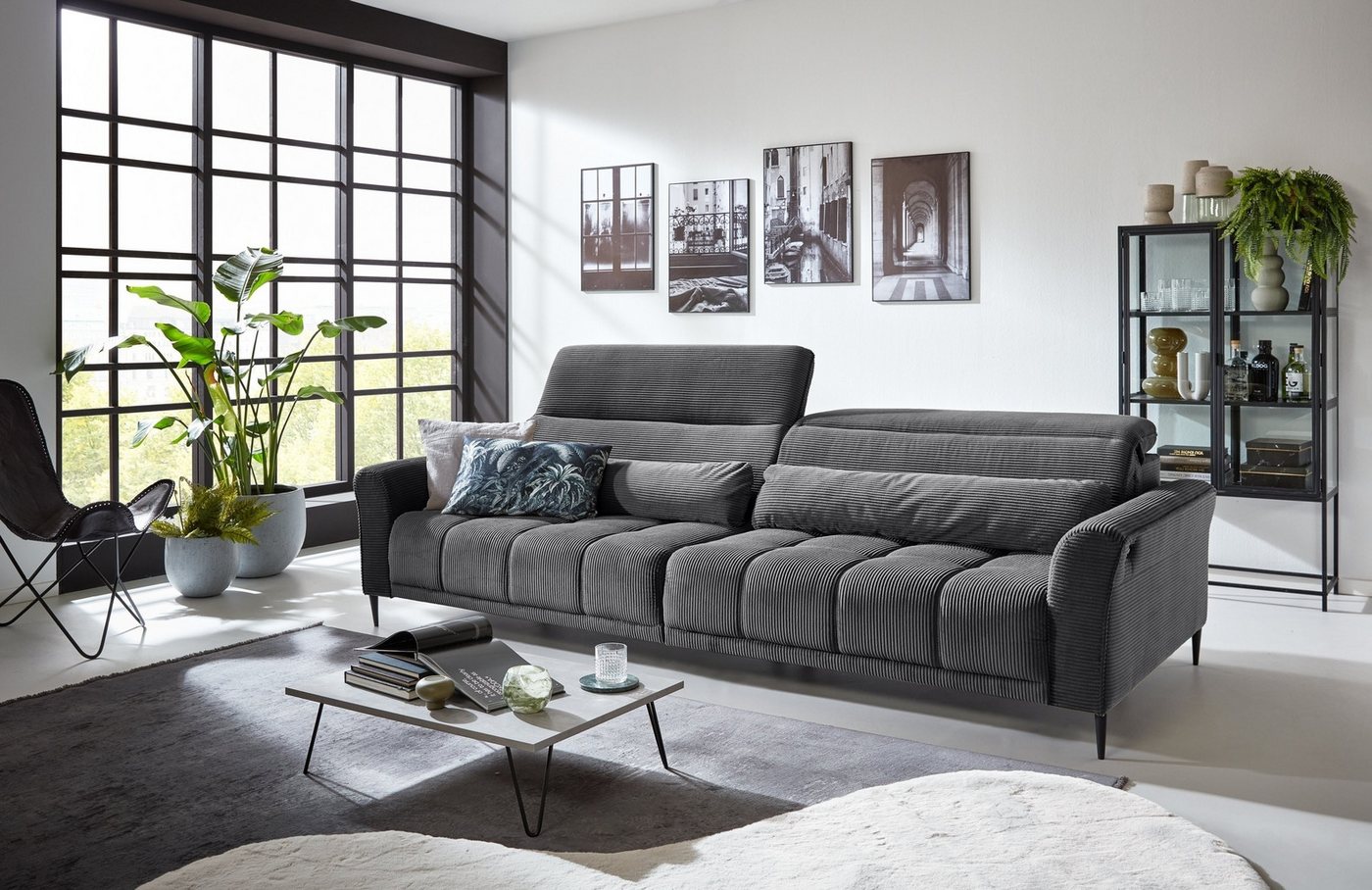 Iwaniccy Big-Sofa 2x elektr. Verstellung, 2 Kissen, Cord grau - 280x108x118cm (BxHxT) – Bild 3 von 5