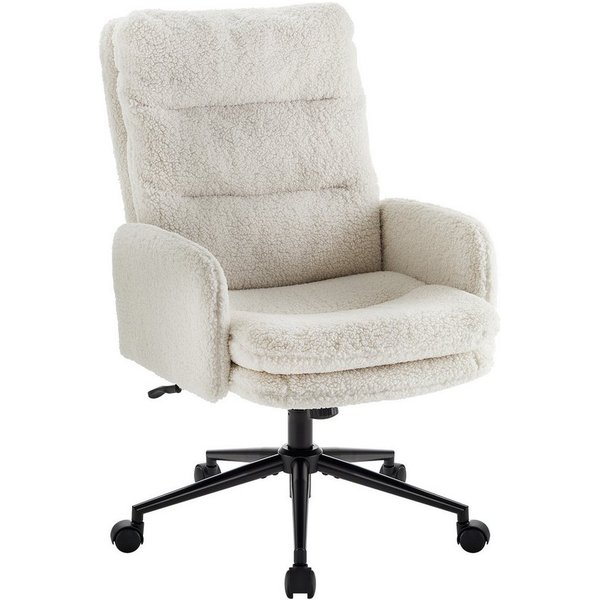 IWMH Bürostuhl Ergonomisch Schreibtischstuhl, Höhenverstellbar Drehstuhl mit Rollen, Lesesessel aus Kunstpelz, Schminktisch Stuhl mit Höher Rückenlehne