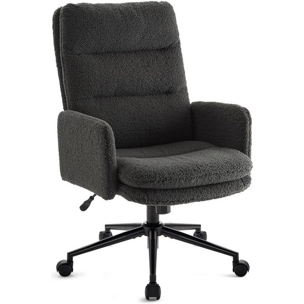 IWMH Bürostuhl Ergonomisch Schreibtischstuhl, Höhenverstellbar Drehstuhl mit Rollen, Lesesessel aus Kunstpelz, Schminktisch Stuhl mit Höher Rückenlehne