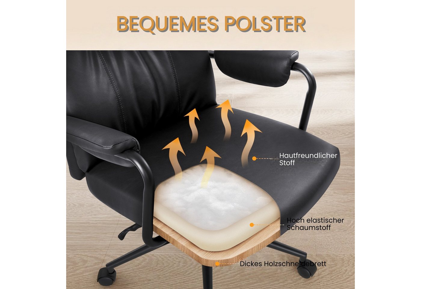 IWMH Bürostuhl Ergonomischer Chefsessel, Retro PU-Leder Drehstuhl, Schreibtischstuhl mit Lendenwirbelstütze Höhenverstellbar Gaming Stuhl – Bild 3 von 5