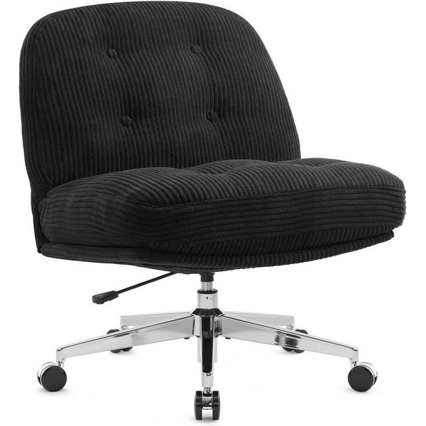 IWMH Chefsessel Dick Schreibtischstuhl mit Rollen, Cordstoff Bürostuhl ohne Armlehnen (Lesesessel mit 15cm dickem Sitzkissen), Höhenverstellbar Drehstuhl für Sc