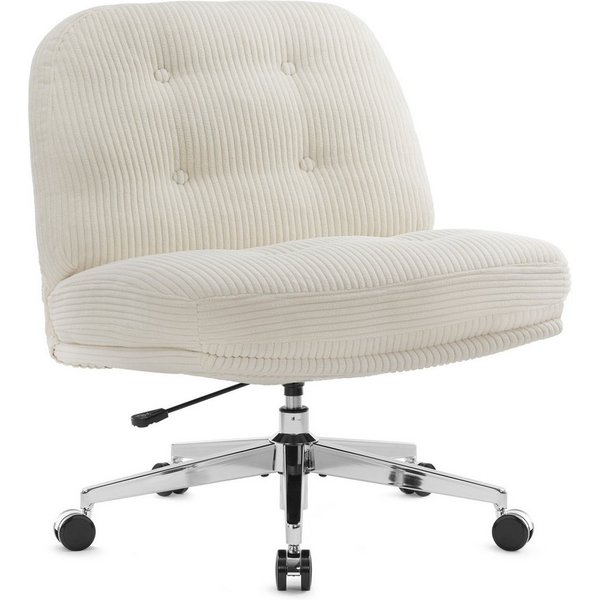 IWMH Chefsessel Dick Schreibtischstuhl mit Rollen, Cordstoff Bürostuhl ohne Armlehnen (Lesesessel mit 15cm dickem Sitzkissen), Höhenverstellbar Drehstuhl für Sc