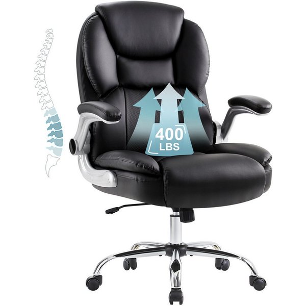 IWMH Chefsessel Ergonomischer Bürostuhl, Höhenverstellbar Gaming Stuhl (PU-Leder Schreibtischstuhl), Drehstuhl mit klappbarer Armlehnen und Lendenwirbelstütze