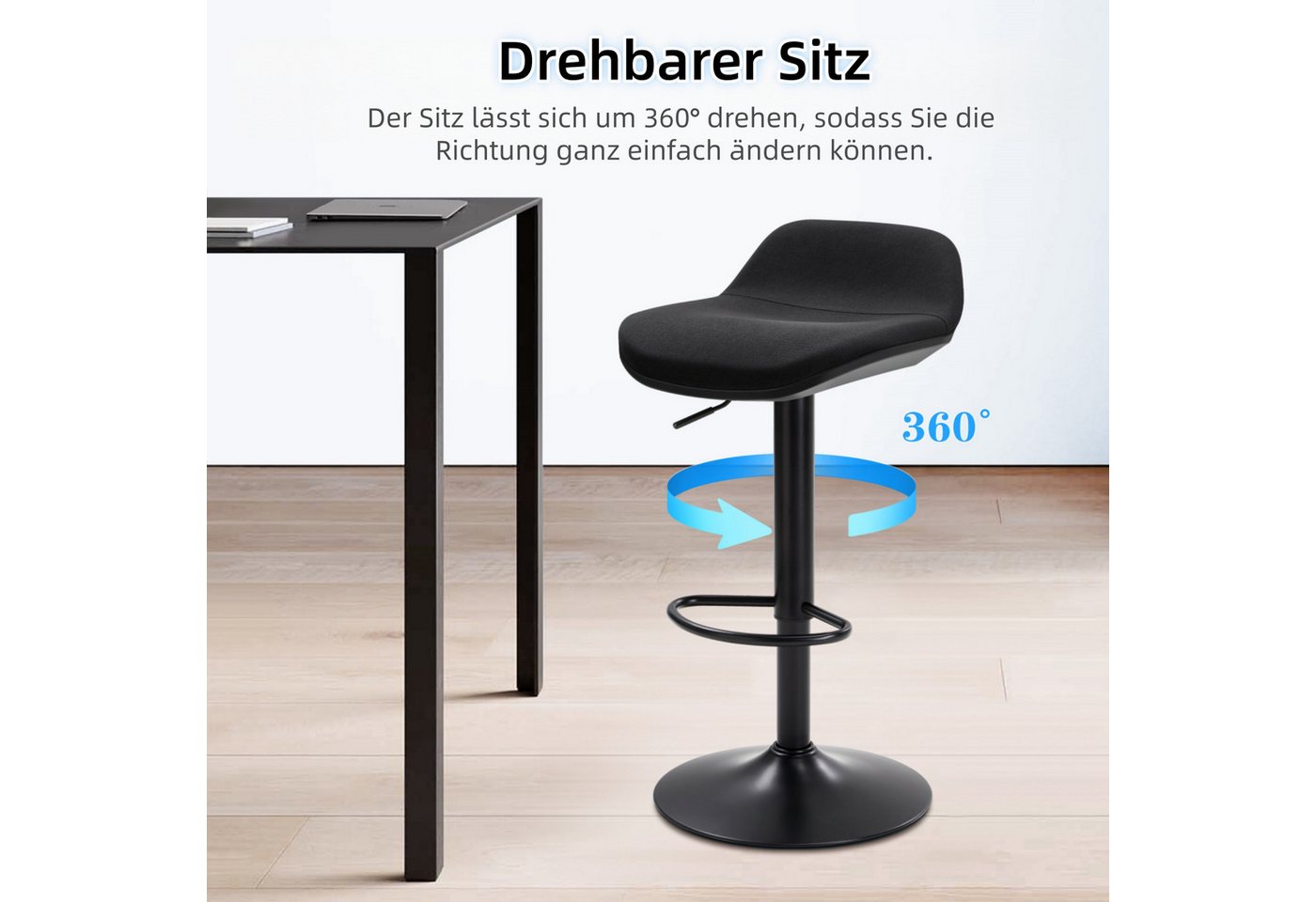 IWMH Drehhocker Höhenverstellbar Bürohocker, Drehbar Arbeitshocker ohne Rollen, Hocker für Büro, Schlafzimmer, Küche, Wohnzimmer, Bar – Bild 2 von 5