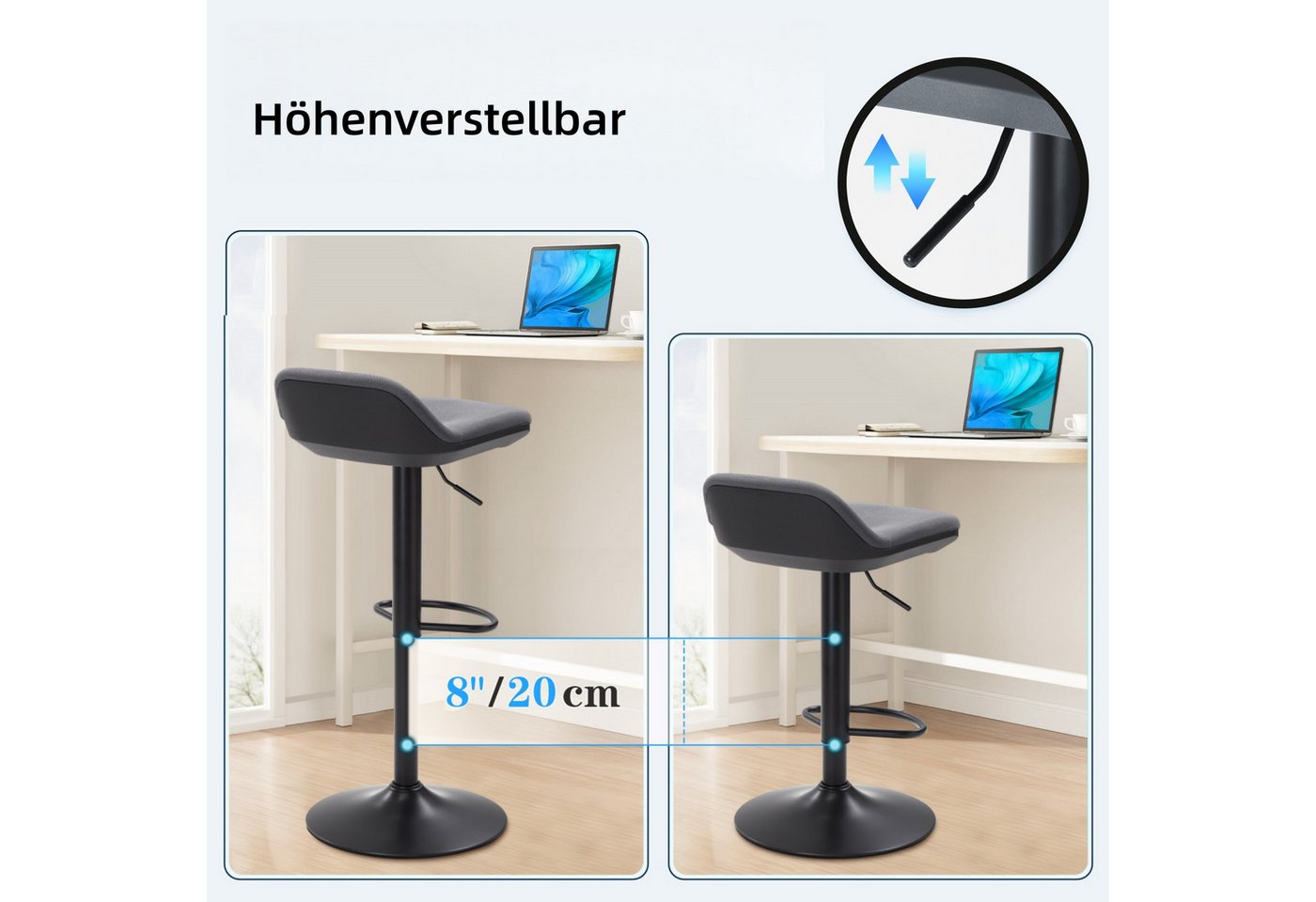 IWMH Drehhocker Höhenverstellbar Bürohocker, Drehbar Arbeitshocker ohne Rollen, Hocker für Büro, Schlafzimmer, Küche, Wohnzimmer, Bar – Bild 3 von 5