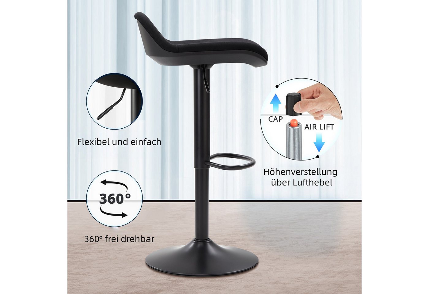 IWMH Drehhocker Höhenverstellbar Bürohocker, Drehbar Arbeitshocker ohne Rollen, Hocker für Büro, Schlafzimmer, Küche, Wohnzimmer, Bar – Bild 5 von 5