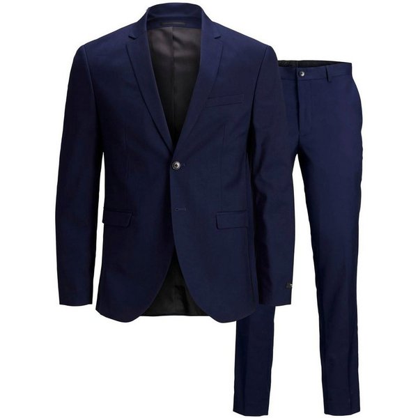 Jack & Jones Anzug JPRFRANCO Extra schmal, pflegeleicht, stilvoll mit fallendem Revers Materialmix aus Polyester, Viskose und Elasthan
