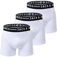 JACK AND JONES JACK&JONES Herren Boxer Shorts, 3er Pack - SENSE TRUNKS, Baumwoll-Stretch, Größe M in Weiß