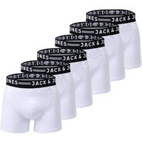 JACK AND JONES JACK&JONES Herren Boxer Shorts, 6er Pack - SENSE TRUNKS, Baumwoll-Stretch, Größe 2XL in Weiß