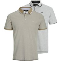 JACK AND JONES JACK&JONES Herren Poloshirts, 2er Pack - JJEPAULOS POLO 2PK, Kurzarm, einfarbig, Baumwolle, Größe M in Beige