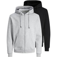 JACK AND JONES JACK&JONES Herren Sweatjacken, 2er Pack - JJEBRADLEY SWEAT ZIP HOOD, Kapuze, einfarbig, Größe XL in Grau