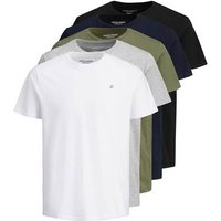 JACK AND JONES JACK&JONES Herren T-Shirt, 5er Pack - JORJXJ, T-Shirt, kurzarm, Rundhals, Baumwolle, Logo, einfarbig, Größe S in Weiß