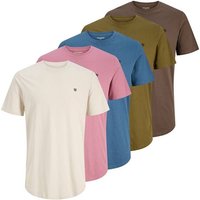 JACK AND JONES JACK&JONES Herren T-Shirt, 5er Pack - JPRBLABRODY TEE CREW NECK 5PK, Kurzarm, Rundhals, Baumwolle, Größe M in Braun