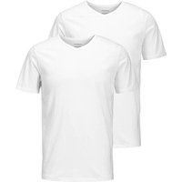 JACK AND JONES JACK&JONES Herren T-Shirt, 2er Pack - JACBASIC V-NECK TEE, Kurzarm, einfarbig, Baumwolle, Größe S in Weiß