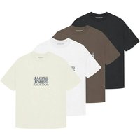 JACK AND JONES JACK&JONES Herren T-Shirt, 4er Pack - JCODYNAMIC BRANDING TEE CREW 4PK, Baumwollmischung, Größe S in Weiß