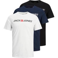 JACK AND JONES JACK&JONES Herren T-Shirt, 3er Pack - JJECORP LOGO TEE CREW NECK, Logo-Print, Baumwolle, Größe XL in Weiß