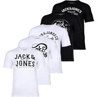 JACK AND JONES JACK&JONES Herren T-Shirt, 5er Pack - JJLEOGRA TEE CREW NECK, Kurzarm, Rundhals, Baumwolle, Logo-Print, Größe M in Weiß