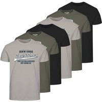 JACK AND JONES JACK&JONES Herren T-Shirt, 6er Pack - JJETHAN TEE CREW NECK, Vintage Logo, Baumwolle, Größe S in Schwarz