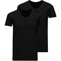 JACK AND JONES JACK&JONES Herren T-Shirt, 2er Pack - JACBASIC V-NECK TEE, Kurzarm, einfarbig, Baumwolle, Größe M in Schwarz