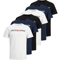 JACK AND JONES JACK&JONES Herren T-Shirt, 6er Pack - JJECORP LOGO TEE CREW NECK, Logo-Print, Baumwolle, Größe XL in Weiß