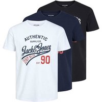 JACK AND JONES JACK&JONES Herren T-Shirt, 3er Pack - JJETHAN TEE CREW NECK, Vintage Logo, Baumwolle, Größe XL in Weiß