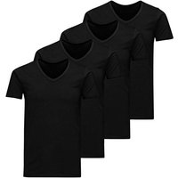 JACK AND JONES JACK&JONES Herren T-Shirt, 4er Pack - JACBASIC V-NECK TEE, Kurzarm, einfarbig, Baumwolle, Größe S in Schwarz