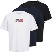 JACK AND JONES JACK&JONES Herren T-Shirt, 3er Pack - JJECORP GRAPHIC TEE SS 3PK, Kurzarm, Baumwolle, Größe M in Schwarz