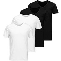 JACK AND JONES JACK&JONES Herren T-Shirt, 4er Pack - JACBASIC V-NECK TEE, Kurzarm, einfarbig, Baumwolle, Größe 2XL in Schwarz