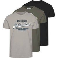 JACK AND JONES JACK&JONES Herren T-Shirt, 3er Pack - JJETHAN TEE CREW NECK, Vintage Logo, Baumwolle, Größe M in Schwarz
