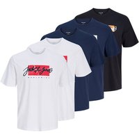 JACK AND JONES JACK&JONES Herren T-Shirts, 5er Pack - JJTILEY JJNOLAN, Rundhals, Baumwolle, Größe M in Weiß