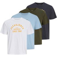 JACK AND JONES JACK&JONES Herren T-Shirts, 4er Pack - JPRBLUTHOR TEE, Rundhals, Logo, Baumwolle, Größe S in Bunt