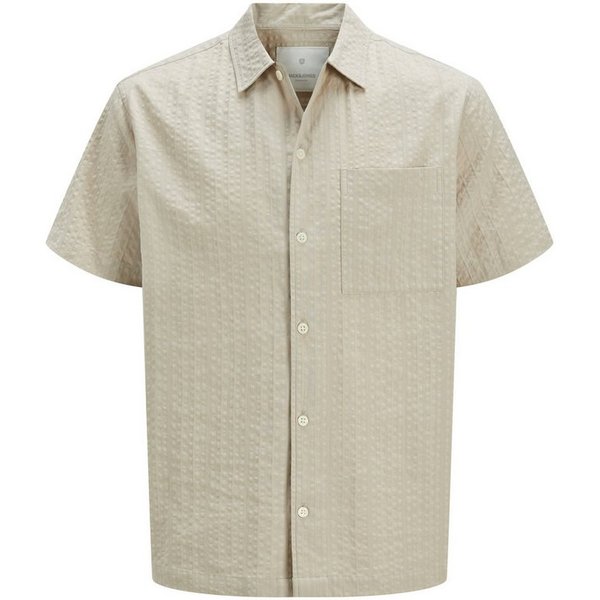Jack & Jones Kurzarmhemd Kubisches Muster, Kurzarm, Button-down, für Herren Baumwolle Regular Fit Knopfleiste unifarben atmungsaktiv