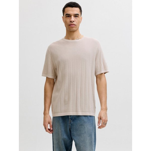 Jack & Jones Kurzarmpullover JJEBRADLEY KNIT TEE SS LN Baumwolle, mit vertikaler Rippstruktur