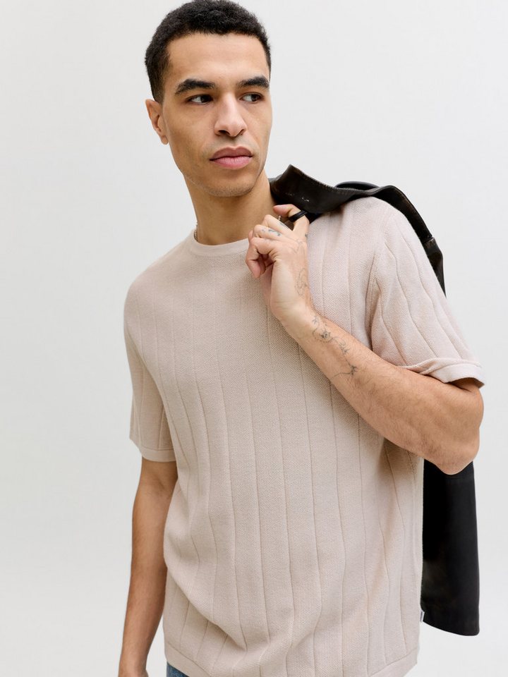 Jack & Jones Kurzarmpullover JJEBRADLEY KNIT TEE SS LN Baumwolle, mit vertikaler Rippstruktur – Bild 2 von 5
