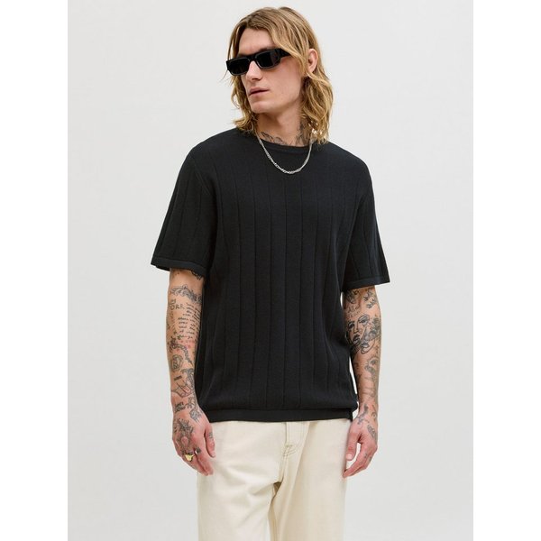 Jack & Jones Kurzarmpullover JJEBRADLEY KNIT TEE SS LN Baumwolle, mit vertikaler Rippstruktur