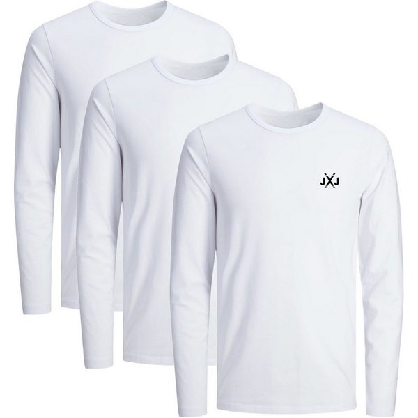 Jack & Jones Langarmshirt JCORISE INFINITY TEE LS CREW NECK 3-Pack Herren Langarmshirt 3er Pack Unifarben Basic Stretch Shirt Baumwolle
