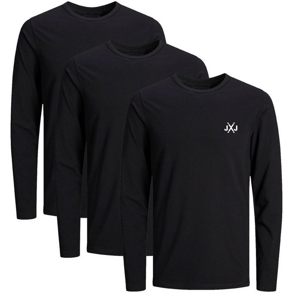 Jack & Jones Langarmshirt JCORISE INFINITY TEE LS CREW NECK 3-Pack Herren Langarmshirt 3er Pack Unifarben Basic Stretch Shirt Baumwolle