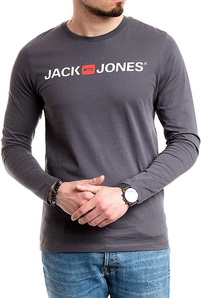 Jack & Jones Langarmshirt Regular-Fit mit stilvollem Printdruck (Spar-Set, 3er-Pack) in Unifarbe aus Baumwolle, mit lizenziertem Originaldesign Print – Bild 3 von 5