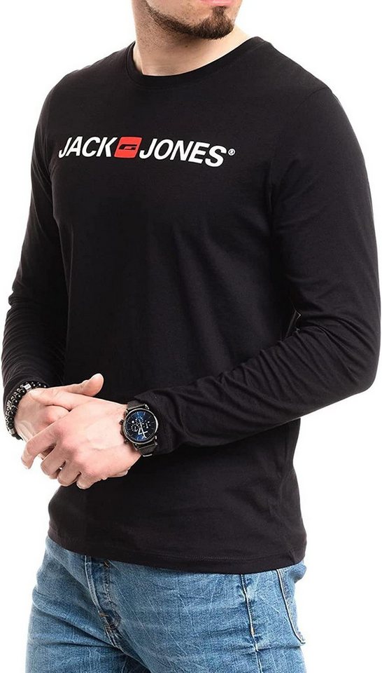 Jack & Jones Langarmshirt Regular-Fit mit stilvollem Printdruck (Spar-Set, 3er-Pack) in Unifarbe aus Baumwolle, mit lizenziertem Originaldesign Print – Bild 3 von 5