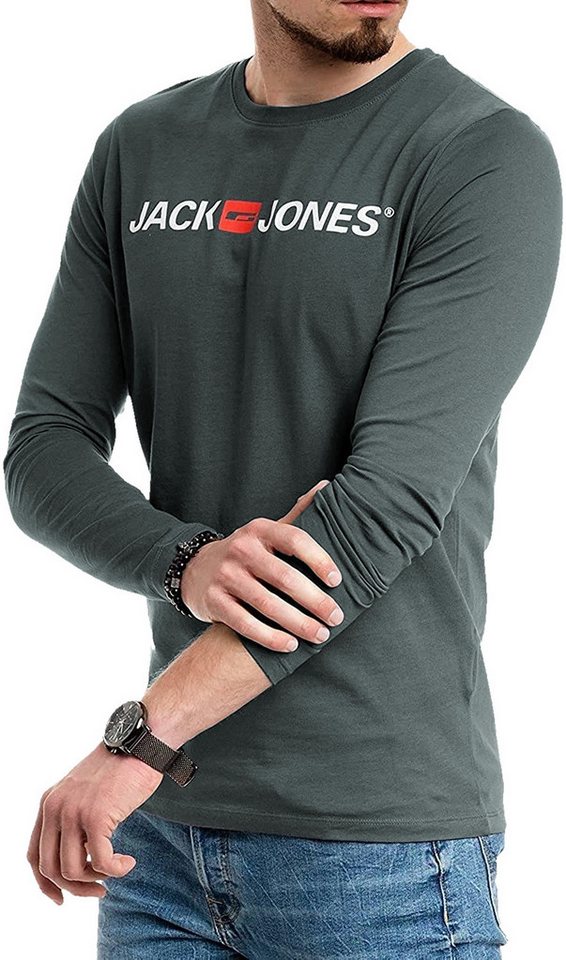 Jack & Jones Langarmshirt Regular-Fit mit stilvollem Printdruck (Spar-Set, 3er-Pack) in Unifarbe aus Baumwolle, mit lizenziertem Originaldesign Print – Bild 2 von 5