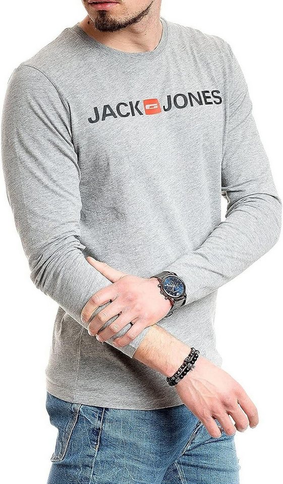Jack & Jones Langarmshirt Regular-Fit mit stilvollem Printdruck (Spar-Set, 3er-Pack) in Unifarbe aus Baumwolle, mit lizenziertem Originaldesign Print – Bild 3 von 5