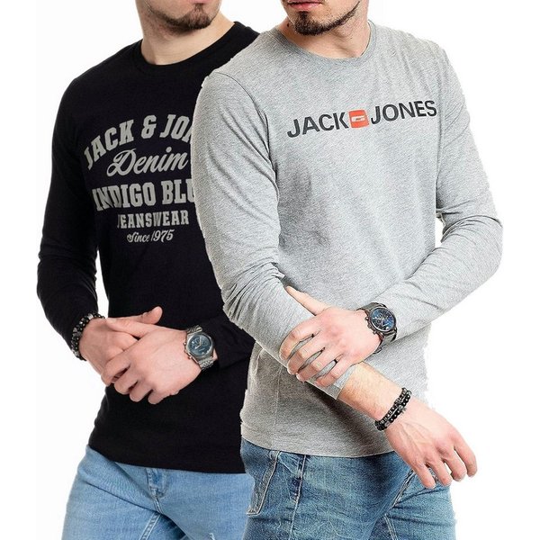 Jack & Jones Langarmshirt (Spar-Set, 2er-Pack) basic Regular Shirt mit Printdruck im 2er Set