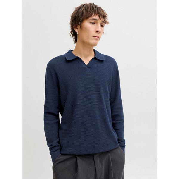 Jack & Jones Polokragenpullover JPRBLURILEY KNIT SPLIT NECK LS SN
