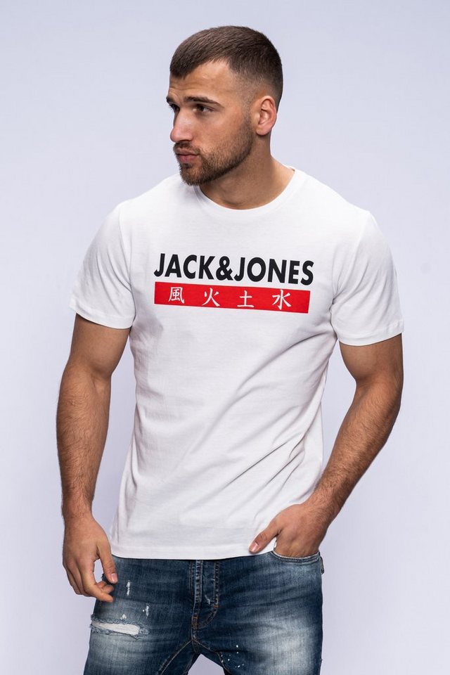 Jack & Jones Print-Shirt ELEMENTS TEE SS CREW NECK Kurzarmshirt aus Baumwolle Stretch Shirt Baumwoll-Jersey Logo Druck – Bild 2 von 4