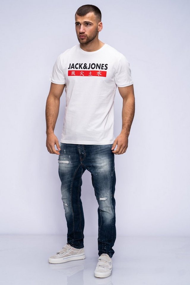 Jack & Jones Print-Shirt ELEMENTS TEE SS CREW NECK Kurzarmshirt aus Baumwolle Stretch Shirt Baumwoll-Jersey Logo Druck – Bild 3 von 4