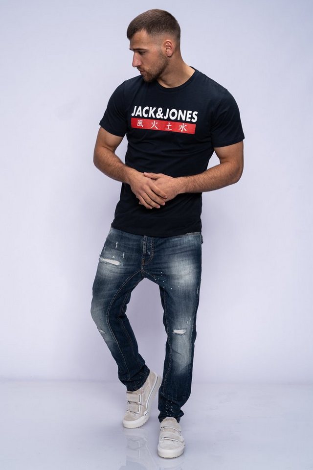 Jack & Jones Print-Shirt ELEMENTS TEE SS CREW NECK Kurzarmshirt aus Baumwolle Stretch Shirt Baumwoll-Jersey Logo Druck – Bild 3 von 4
