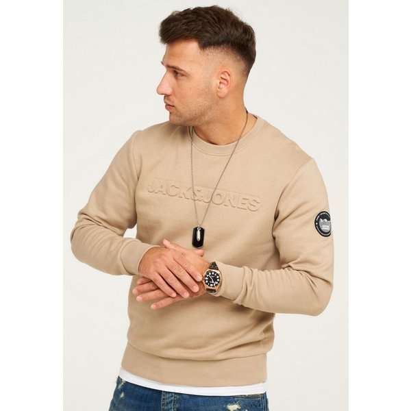 Jack & Jones Sweatshirt JCOBOOM SWEAT CREW NECK Sweatpullover mit Logo und Patches Langarm Shirt Baumwollmischung