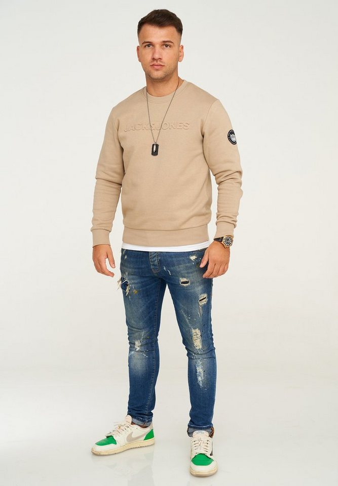 Jack & Jones Sweatshirt JCOBOOM SWEAT CREW NECK Sweatpullover mit Logo und Patches Langarm Shirt Baumwollmischung – Bild 4 von 4