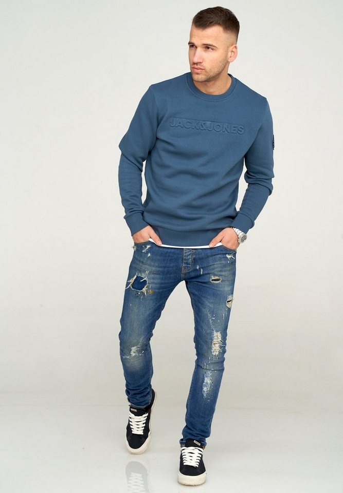 Jack & Jones Sweatshirt JCOBOOM SWEAT CREW NECK Sweatpullover mit Logo und Patches Langarm Shirt Baumwollmischung – Bild 3 von 3